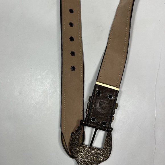Leatherock Women Metallic Bronze Tone Leaf Pattern Brass Buckle Belt 912 Size L